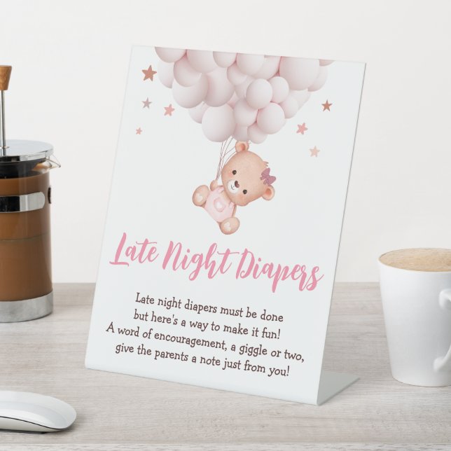 Baby Game Girl Bear Pink Baby Shower Pedestal Sign (In SItu)