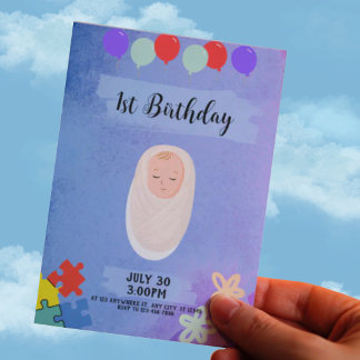 Baby games colorful sky 1st Birthday Invitation