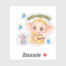 Baby Ganesha Reading with Modak Vinyl Sticker