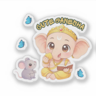 Baby Ganesha Reading with Modak Vinyl Sticker