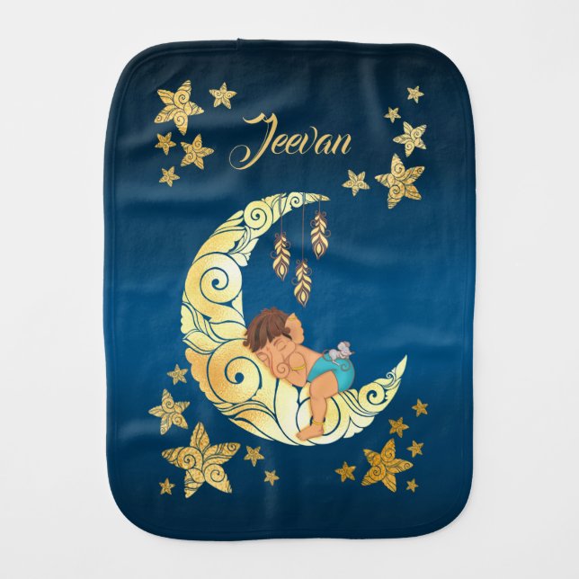 Baby Ganesha sleeping amongst the moon and stars Baby Burp Cloth (Front)