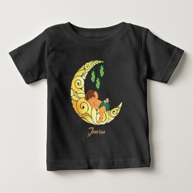 Baby Ganesha with golden moon and stars Baby T-Shirt (Front)