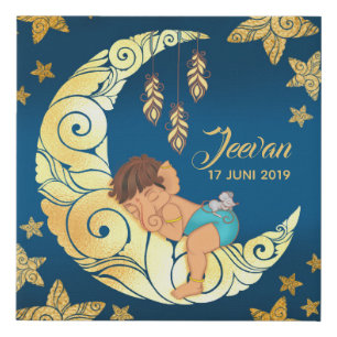 Baby Ganesha with moon and stars Faux Canvas Print