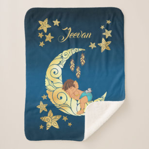 Baby Ganesha with moon and stars Sherpa Blanket