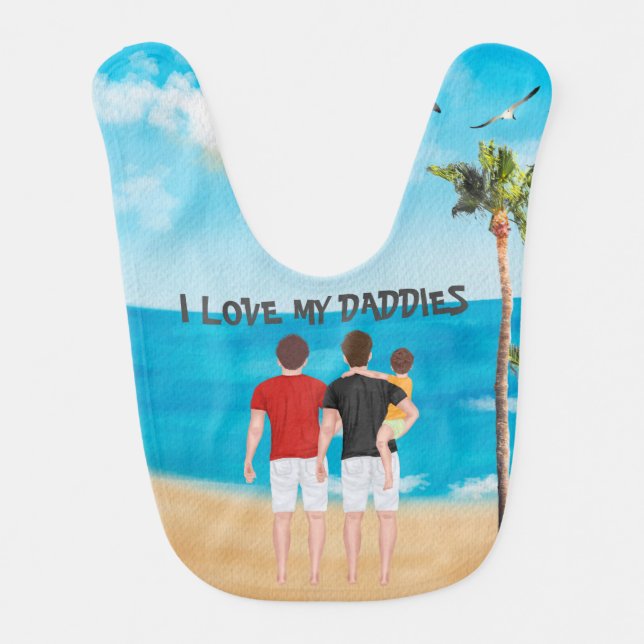 Baby Gay Dad day Brunette Love My Daddies Baby Bib (Front)