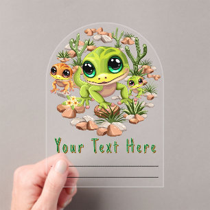 Baby Geckos Cute Cartoon Characters Acrylic Invitations