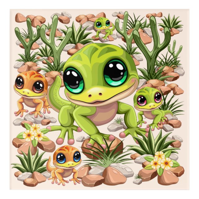 Baby Geckos Cute Cartoon Characters Acrylic Print (Front)