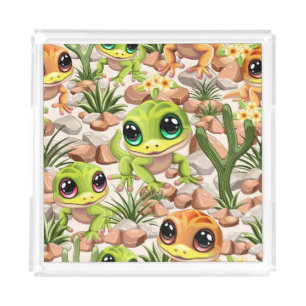 Baby Geckos Cute Cartoon Characters Acrylic Tray