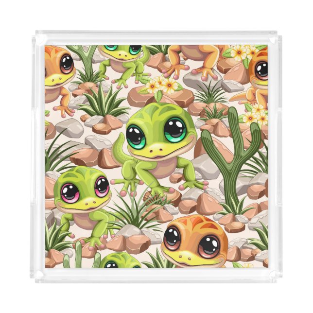 Baby Geckos Cute Cartoon Characters Acrylic Tray (Front)