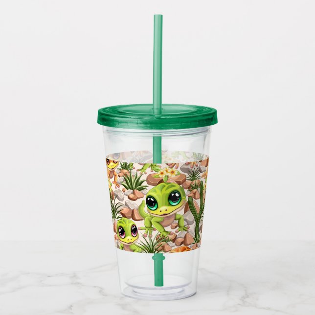 Baby Geckos Cute Cartoon Characters Acrylic Tumbler (Front)