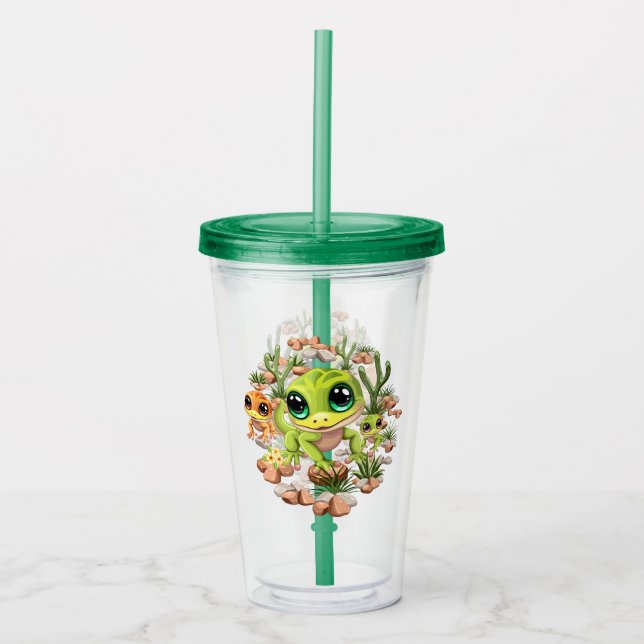 Baby Geckos Cute Cartoon Characters Acrylic Tumbler (Front)