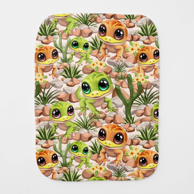 Baby Geckos Cute Cartoon Characters Baby Burp Cloth (Front)