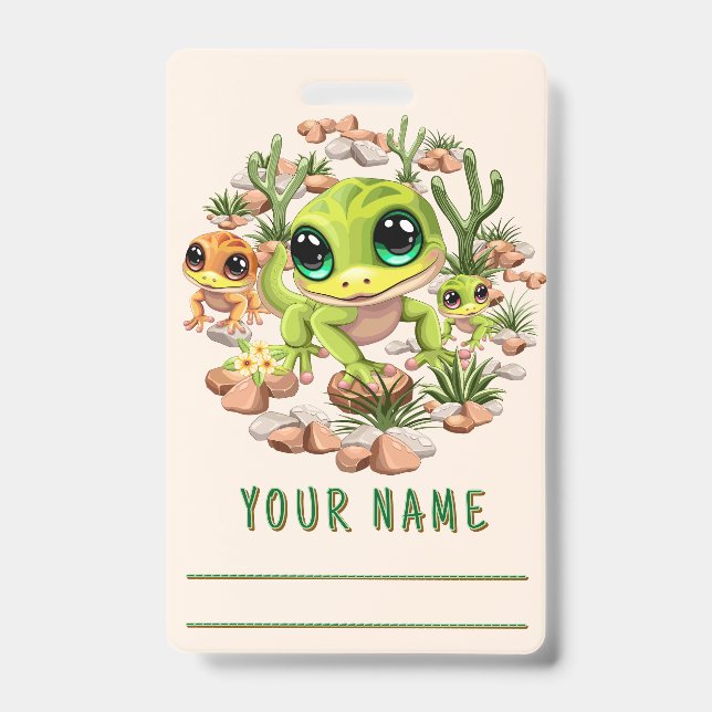 Baby Geckos Cute Cartoon Characters Badge (Front)