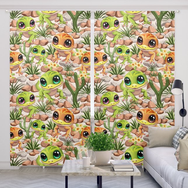 Baby Geckos Cute Cartoon Characters Blackout Curtains (Living Room)