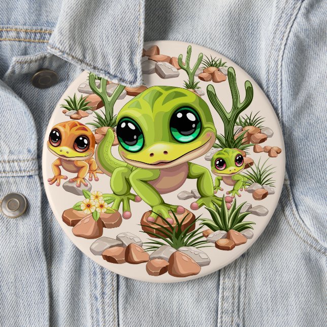 Baby Geckos Cute Cartoon Characters Button (In Situ)
