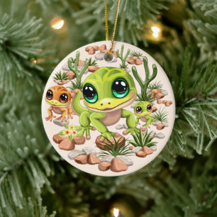 Baby Geckos Cute Cartoon Characters Ceramic Ornament