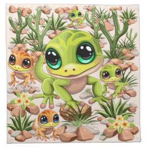 Baby Geckos Cute Cartoon Characters Cloth Napkin