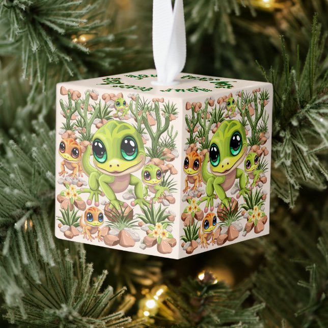 Baby Geckos Cute Cartoon Characters Cube Ornament (Tree)