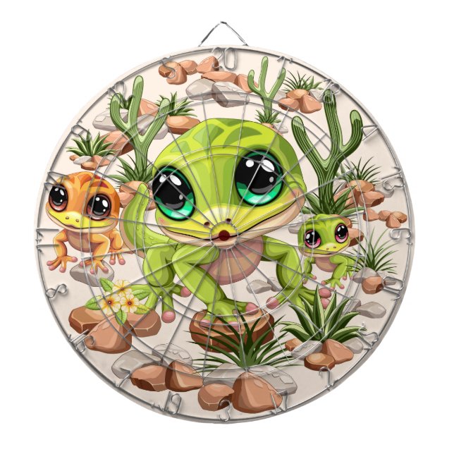 Baby Geckos Cute Cartoon Characters Dart Board (Front)