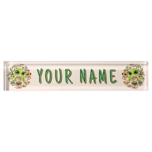 Baby Geckos Cute Cartoon Characters Desk Name Plate (Front)