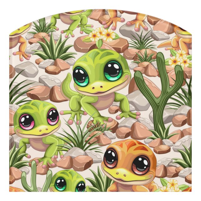 Baby Geckos Cute Cartoon Characters Door Sign (Contour Front)