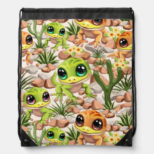 Baby Geckos Cute Cartoon Characters Drawstring Bag