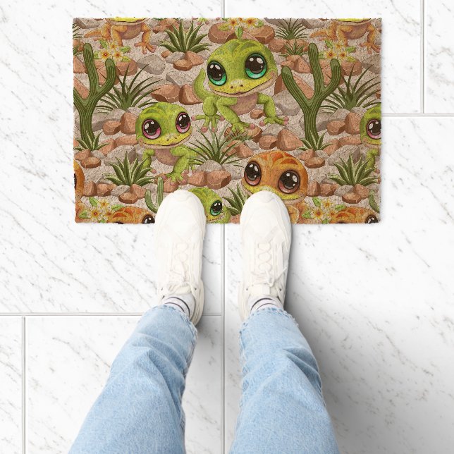 Baby Geckos Cute Cartoon Characters Fiber Doormat (Insitu)