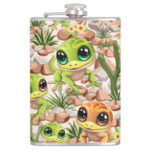 Baby Geckos Cute Cartoon Characters Flask
