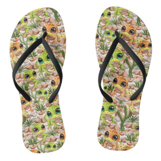 Baby Geckos Cute Cartoon Characters Flip Flops