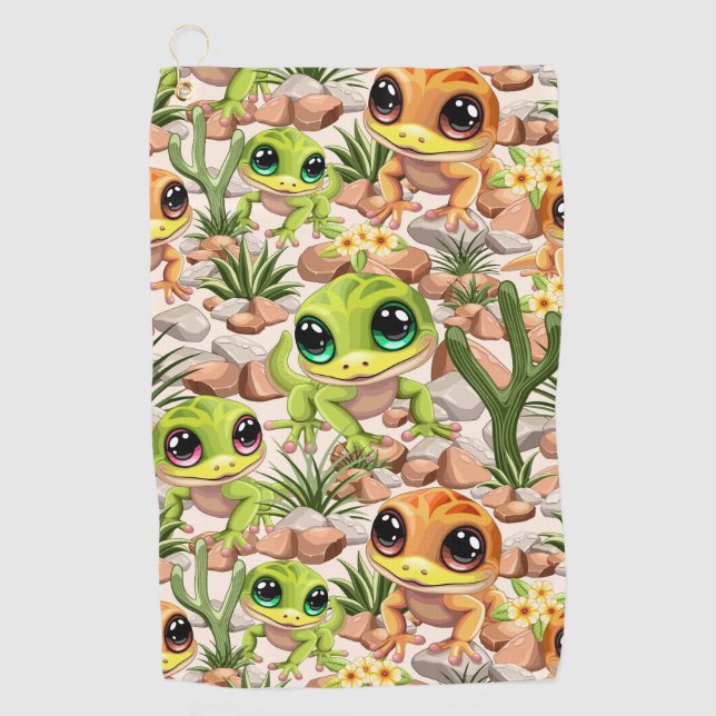 Baby Geckos Cute Cartoon Characters Golf Towel (Front)