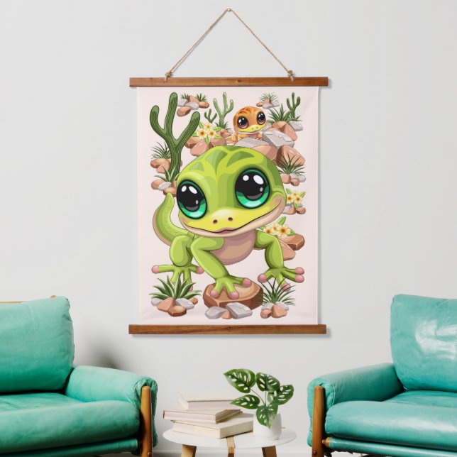 Baby Geckos Cute Cartoon Characters Hanging Tapestry (Living Room)