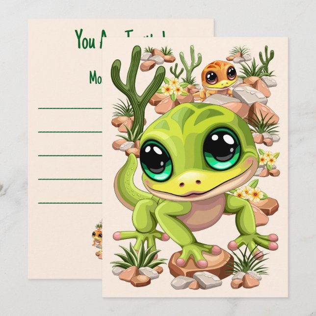 Baby Geckos Cute Cartoon Characters Invitation (Front/Back)