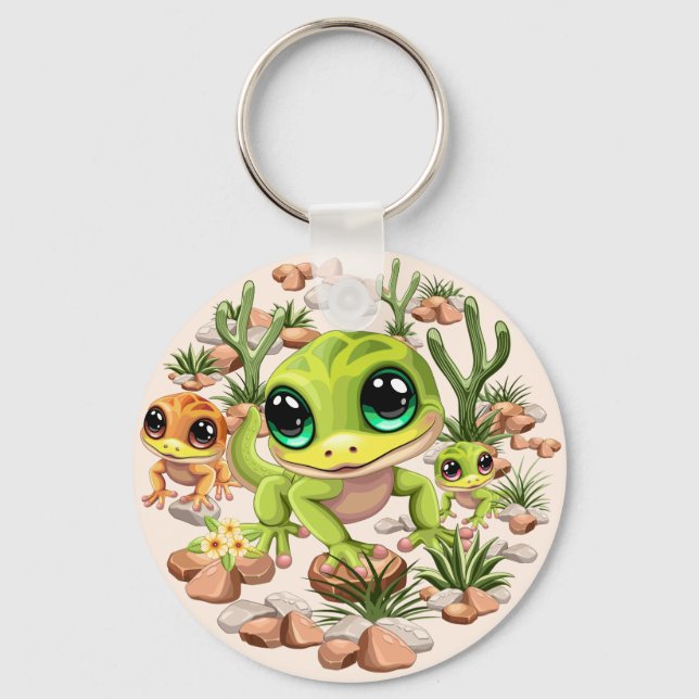 Baby Geckos Cute Cartoon Characters Keychain (Front)