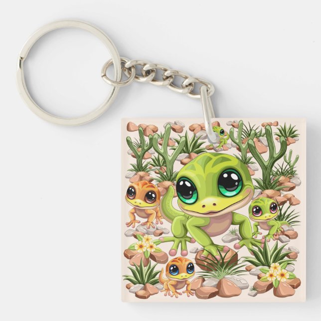 Baby Geckos Cute Cartoon Characters Keychain (Front)