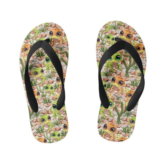 Baby Geckos Cute Cartoon Characters Kid's Flip Flops (Footbed)