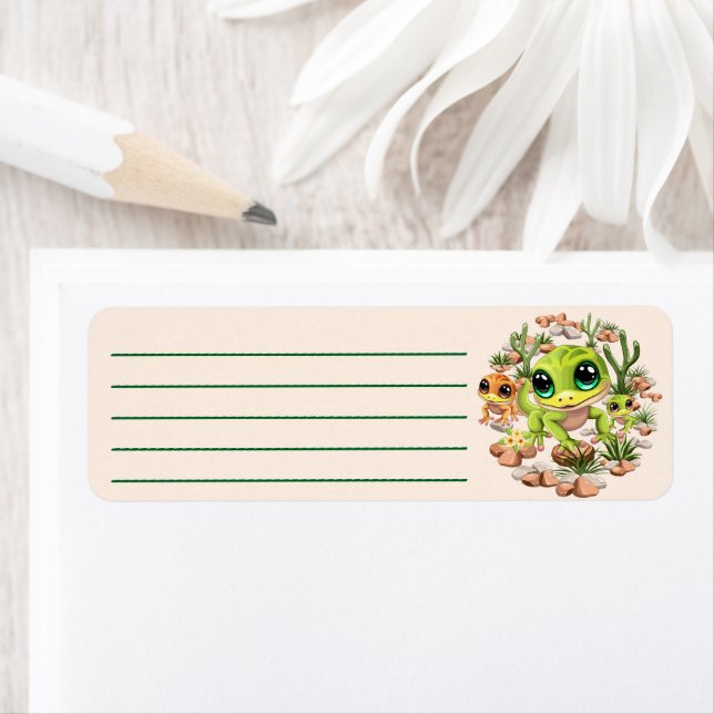 Baby Geckos Cute Cartoon Characters Label (Insitu)