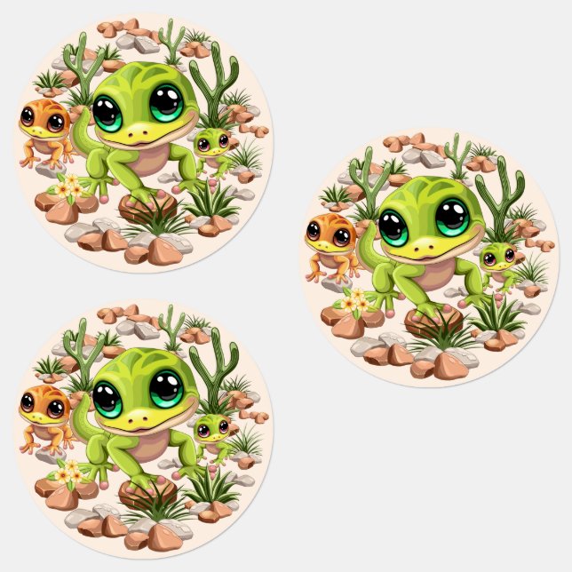Baby Geckos Cute Cartoon Characters Labels (Group)