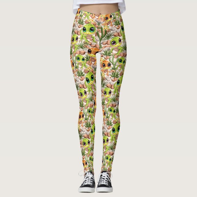 Baby Geckos Cute Cartoon Characters Leggings (Front)