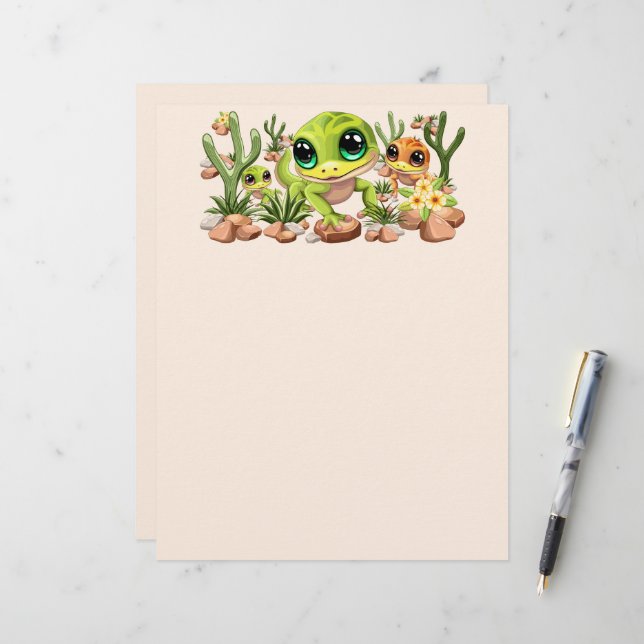 Baby Geckos Cute Cartoon Characters Letterhead (Front/Back In Situ)