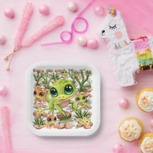 Baby Geckos Cute Cartoon Characters Paper Plates