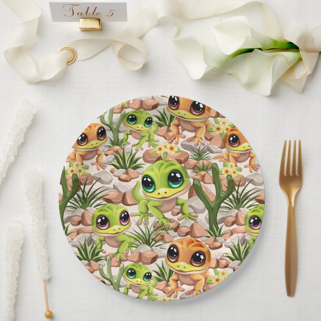 Baby Geckos Cute Cartoon Characters Paper Plates (Wedding)