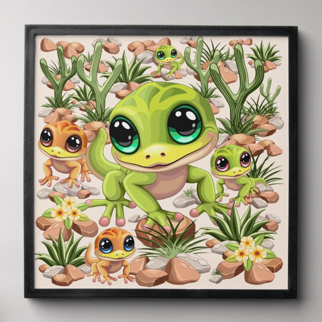 Baby Geckos Cute Cartoon Characters Peel And Stick Photo Tile (Front Set)
