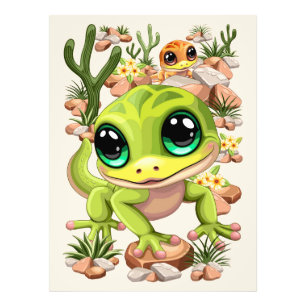Baby Geckos Cute Cartoon Characters Photo Print