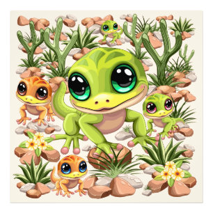 Baby Geckos Cute Cartoon Characters Photo Print