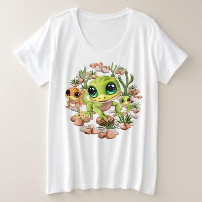 Baby Geckos Cute Cartoon Characters Plus Size T-Shirt (Design Front)