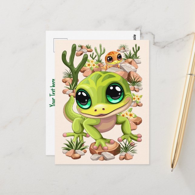 Baby Geckos Cute Cartoon Characters Postcard (Front/Back In Situ)