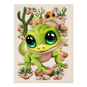 Baby Geckos Cute Cartoon Characters Poster