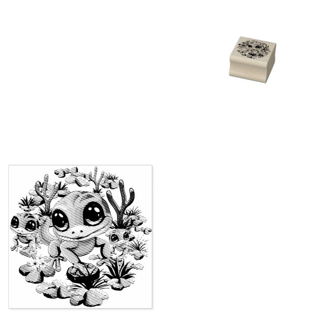 Baby Geckos Cute Cartoon Characters Rubber Stamp (Stamped)