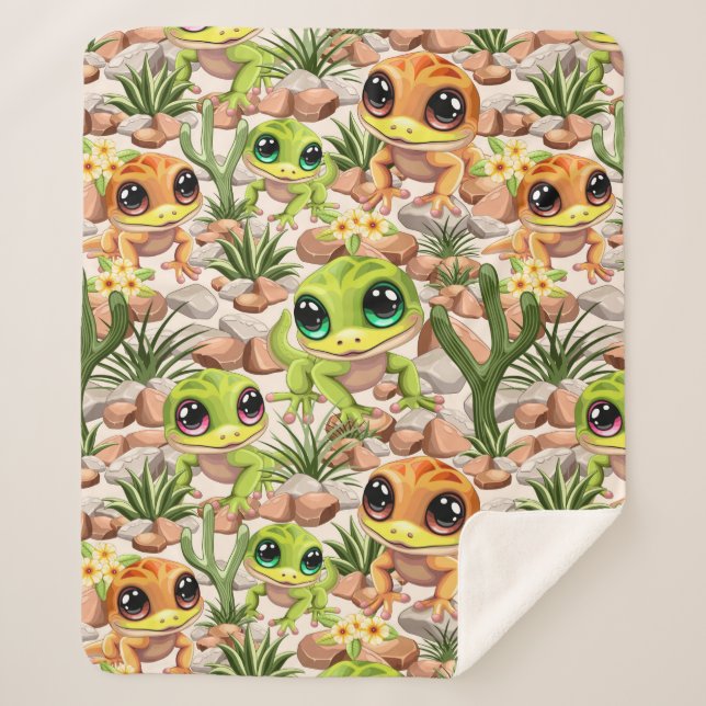 Baby Geckos Cute Cartoon Characters Sherpa Blanket (Front)