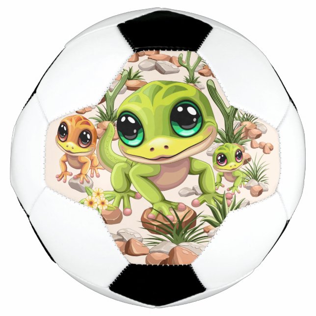 Baby Geckos Cute Cartoon Characters Soccer Ball (Front)